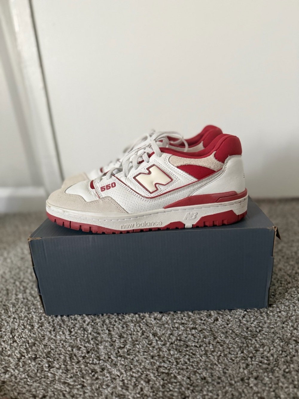 New Balance Men’s 550 Sneakers in White and Red